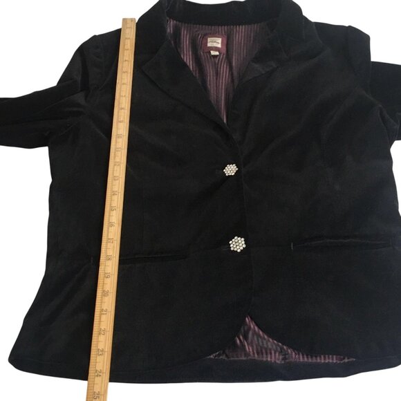Black Velvet Blazer Rhinestone Buttons Jacket Womens XL - Picture 8 of 16